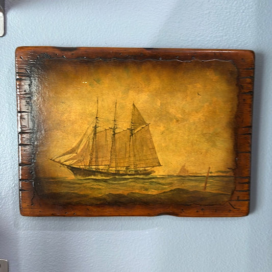 Moody Sailboat on Wood Board
