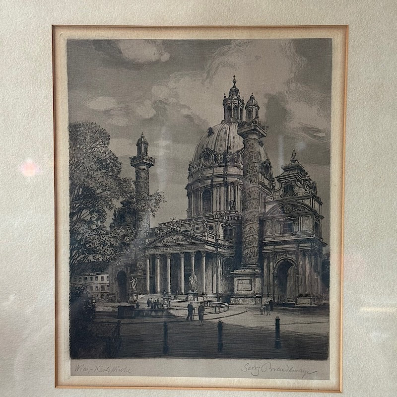 Vintage Signed Etching of Karlskirche Church