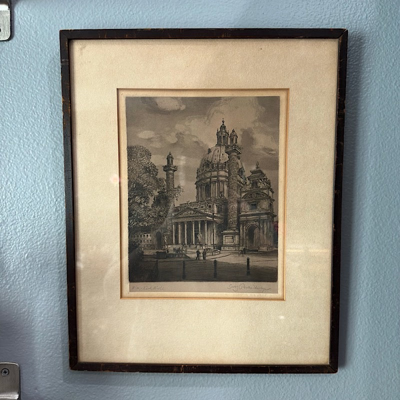 Vintage Signed Etching of Karlskirche Church