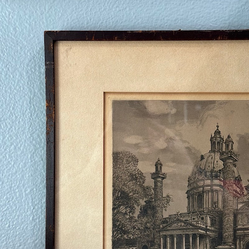 Vintage Signed Etching of Karlskirche Church