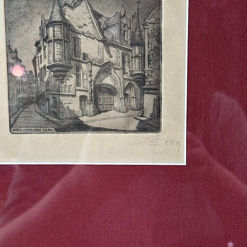 Paris - Hotel De Sens Signed Vintage Etching