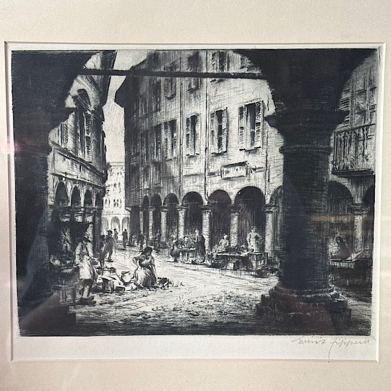 Vintage Lugano Via Pessina by Ernst Zipperer Signed Etching