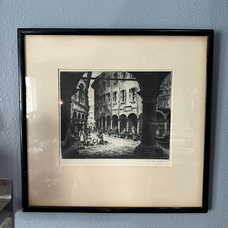 Vintage Lugano Via Pessina by Ernst Zipperer Signed Etching