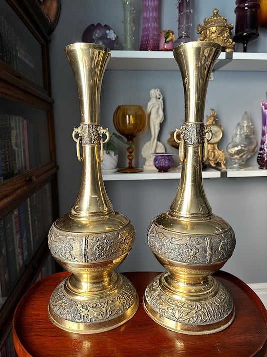 Stunning Pair of Brass Vases - Japan