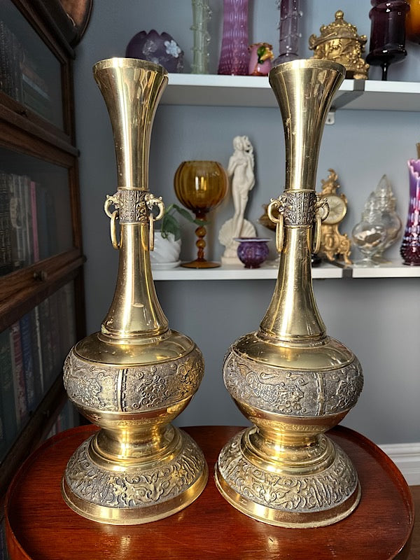 Stunning Pair of Brass Vases - Japan