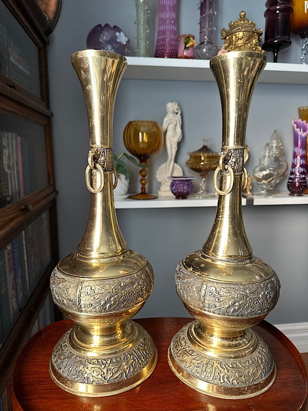 Stunning Pair of Brass Vases - Japan