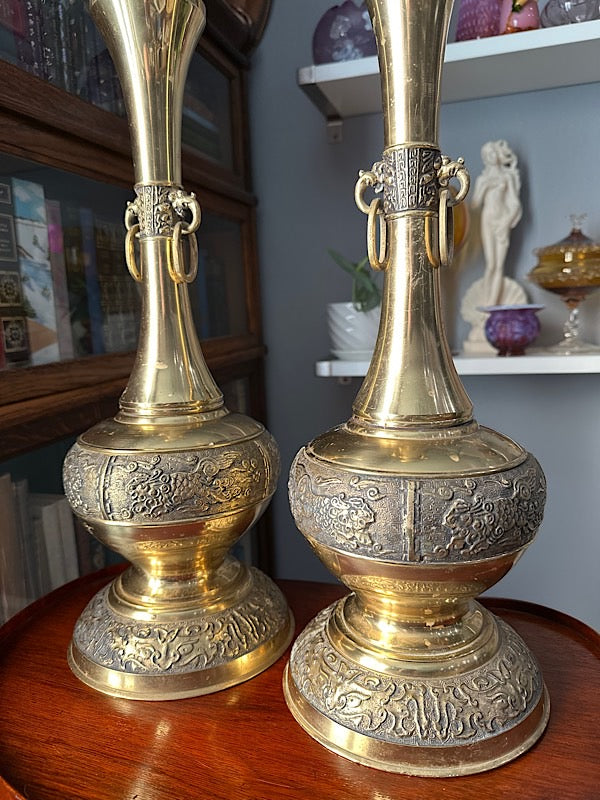 Stunning Pair of Brass Vases - Japan