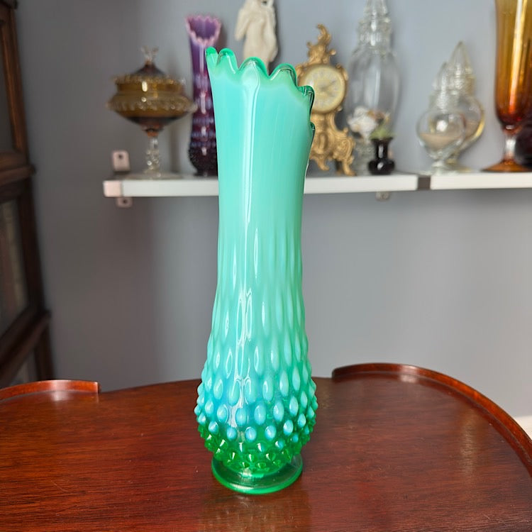 Fenton Uranium Emerald Green Hobnail Vase