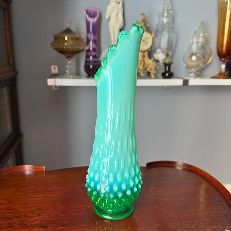 Fenton Uranium Emerald Green Hobnail Vase