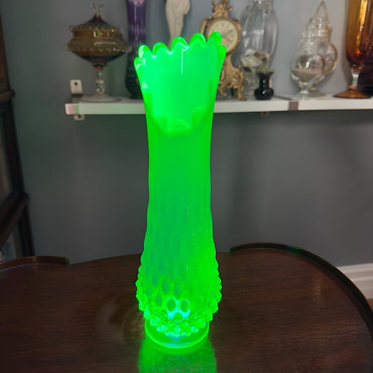 Fenton Uranium Emerald Green Hobnail Vase