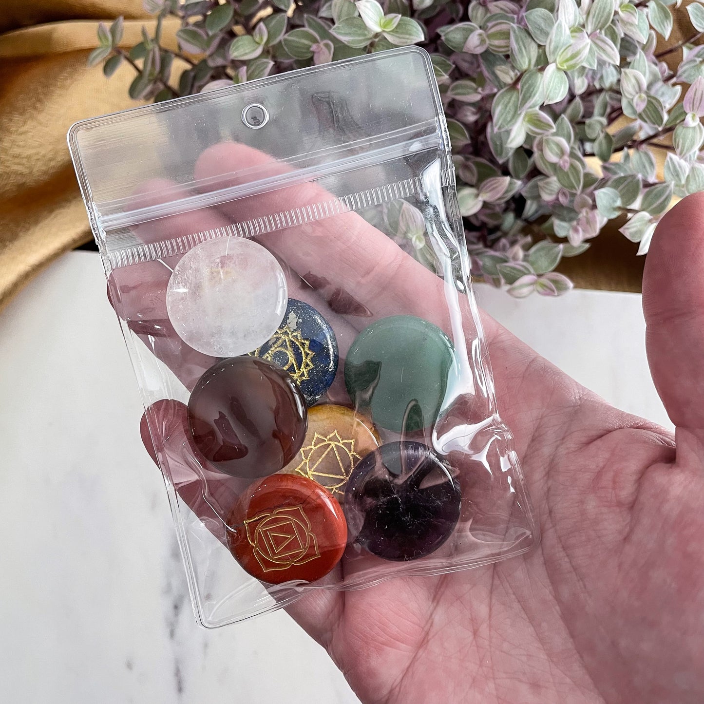 Engraved Rainbow Chakra Pocket Stone Set