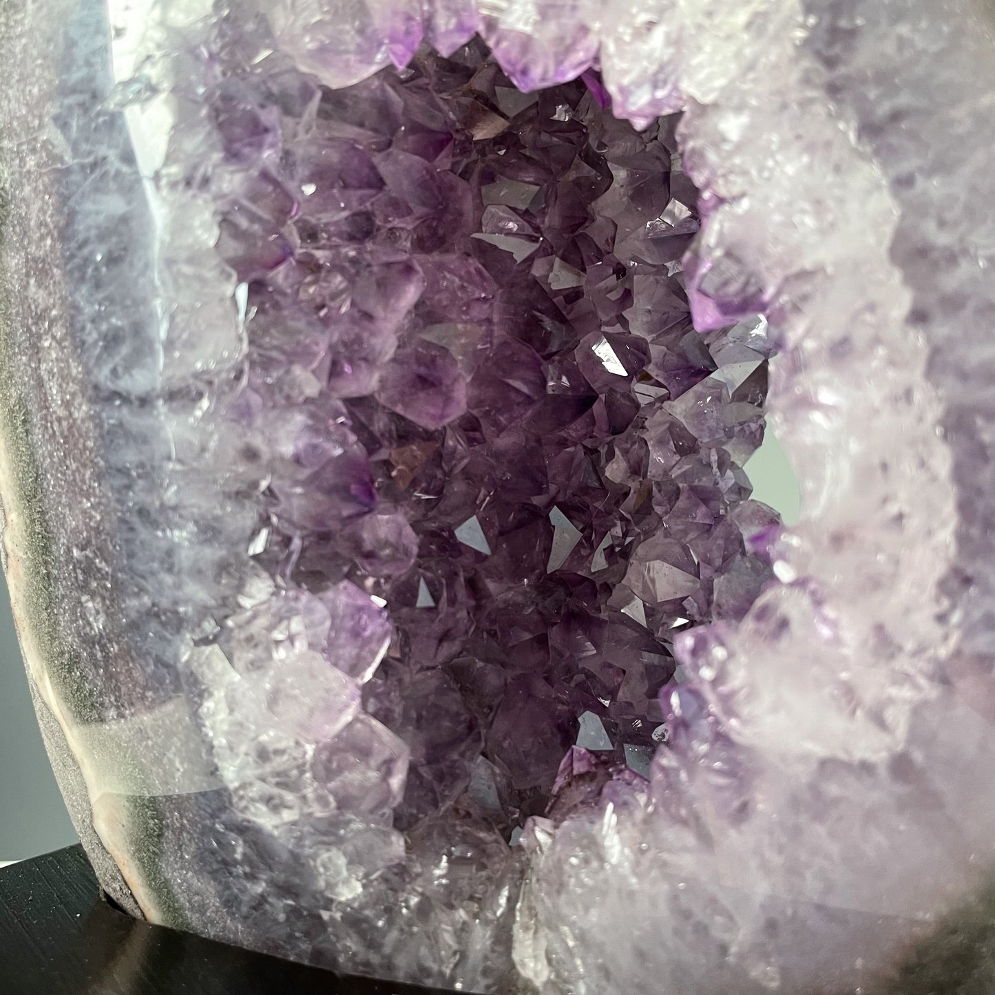 Amethyst Geode Portal on Wood Base