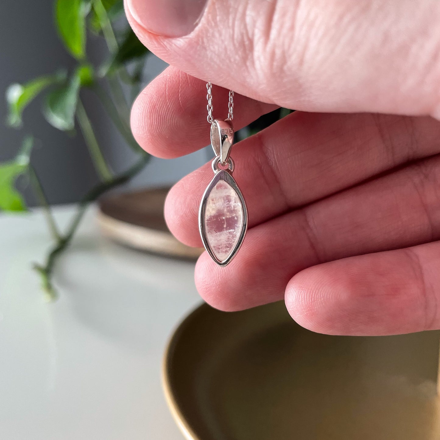 Rainbow Moonstone Leaf Pendant Necklace